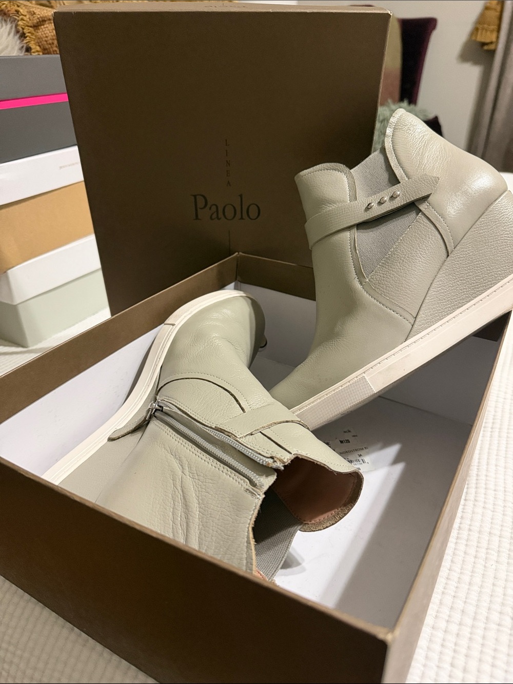 Paolo Women’s Light Beige Leather Wedge High-Top Sneakers